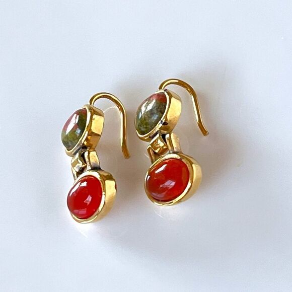 Vintage Roman Unakite Gemstone Earrings - Picture 2 of 4